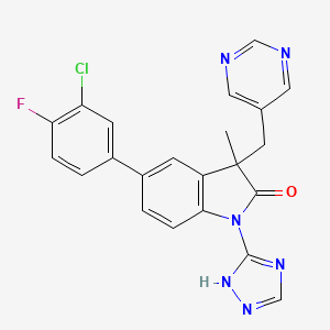molecular formula C22H16ClFN6O B1663530 5-(3-Chloro-4-fluorophenyl)-3-methyl-3-(pyrimidin-5-ylmethyl)-1-(1H-1,2,4-triazol-3-yl)indolin-2-one CAS No. 1141080-15-0