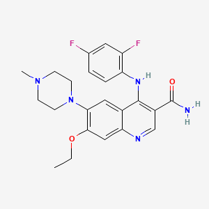molecular formula C23H25F2N5O2 B1663804 4-(2,4-二氟苯胺基)-7-乙氧基-6-(4-甲基哌嗪-1-基)喹啉-3-甲酰胺 CAS No. 953798-95-3