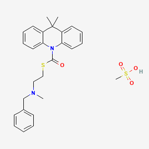 B1663905 10(9H)-Acridinecarbothioic acid, 9,9-dimethyl-, S-(2-(methyl(phenylmethyl)amino)ethyl) ester,monomethanesulfonate CAS No. 38025-51-3