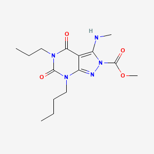 molecular formula C15H23N5O4 B1664269 2H-吡唑并(3,4-d)嘧啶-2-羧酸，7-丁基-4,5,6,7-四氢-3-(甲基氨基)-4,6-二氧代-5-丙基-，甲酯 CAS No. 103446-98-6