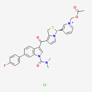 molecular formula C32H28ClFN4O4S B1664302 [3-[(3R)-7-[1-(dimethylcarbamoyl)-6-(4-fluorophenyl)indole-3-carbonyl]-1,3-dihydropyrrolo[1,2-c][1,3]thiazol-3-yl]pyridin-1-ium-1-yl]methyl acetate chloride CAS No. 161395-35-3
