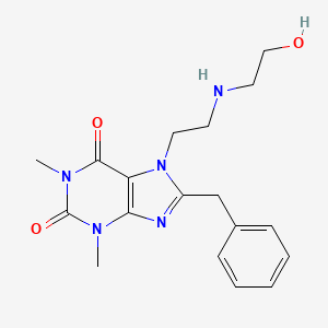 molecular formula C18H23N5O3 B1664317 茶碱，8-苄基-7-(2-((2-羟乙基)氨基)乙基)- CAS No. 80296-66-8