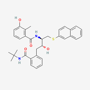 molecular formula C33H36N2O4S B1664418 苯甲酰胺，N-(3-(2-(((1,1-二甲基乙基)氨基)羰基)苯基)-2-羟基-1-((2-萘甲硫基)甲基)丙基)-3-羟基-2-甲基-，(R-(R*,R*))- CAS No. 163633-45-2