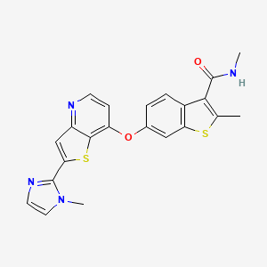 molecular formula C22H18N4O2S2 B1664422 苯并(b)噻吩-3-甲酰胺，N,2-二甲基-6-((2-(1-甲基-1H-咪唑-2-基)噻吩(3,2-b)吡啶-7-基)氧基)- CAS No. 638216-89-4