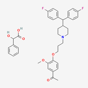 B1664447 Benzeneacetic acid, alpha-hydroxy-, compd. with 1-(4-(3-(4-(bis(4-fluorophenyl)methyl)-1-piperidinyl)propoxy)-3-methoxphenyl)ethanone (1:1) CAS No. 113800-13-8