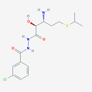 B1664739 N'-((2S,3R)-3-Amino-2-hydroxy-5-(isopropylsulfanyl)pentanoyl)-N-3-chlorobenzoyl hydrazide CAS No. 369358-07-6