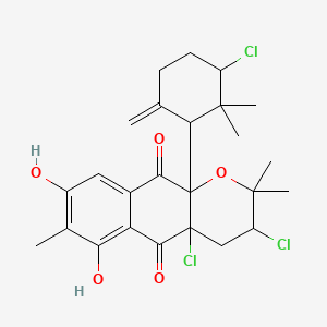 molecular formula C26H31Cl3O5 B1664749 2H-Naphtho(2,3-b)pyran-5,10-dione, 3,4a-dichloro-10a-((3-chloro-2,2-dimethyl-6-methylenecyclohexyl)methyl)-3,4,4a,10a-tetrahydro-6,8-dihydroxy-2,2,7-trimethyl- CAS No. 127875-60-9