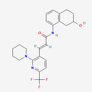 molecular formula C24H26F3N3O2 B1664854 2-丙烯酰胺，3-(2-(1-哌啶基)-6-(三氟甲基)-3-吡啶基)-N-(5,6,7,8-四氢-7-羟基-1-萘甲基)-，(2E)- CAS No. 946615-43-6