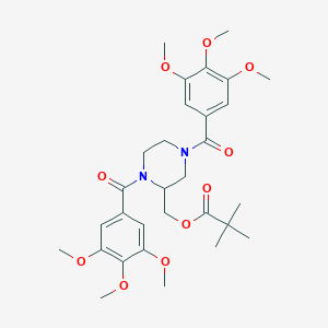 molecular formula C30H40N2O10 B166498 (1,4-Bis(3,4,5-trimethoxybenzoyl)-2-piperazinyl)methyl 2,2-dimethylpropanoate CAS No. 129229-90-9