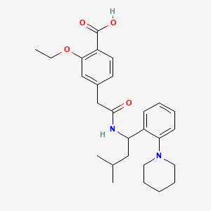 B1665065 2-Ethoxy-4-[2-[[3-methyl-1-(2-piperidin-1-ylphenyl)butyl]amino]-2-oxoethyl]benzoic acid CAS No. 135969-54-9