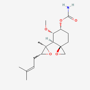 molecular formula C17H27NO5 B1665075 (3R-(3alpha,4alpha(2R*,3R*),5beta,6beta))-5-Methoxy-4-(2-methyl-3-(3-methyl-2-butenyl)oxiranyl)-1-oxaspiro(2.5)octan-6-ol carbamate CAS No. 129299-06-5