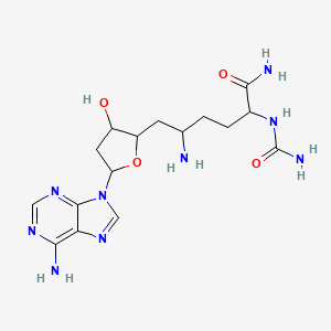 molecular formula C16H25N9O5 B1665117 5-氨基-6-[5-(6-氨基嘌呤-9-基)-3-羟基氧杂环戊二酰胺]-2-(氨甲酰氨基)己酰胺 CAS No. 67349-38-6