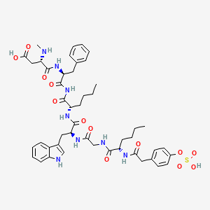 molecular formula C47H60N8O13S B1665174 (3S)-4-[[(2S)-1-[[(2S)-2-[[(2S)-3-(1H-indol-3-yl)-2-[[2-[[(2S)-2-[[2-(4-sulfooxyphenyl)acetyl]amino]hexanoyl]amino]acetyl]amino]propanoyl]amino]hexanoyl]amino]-1-oxo-3-phenylpropan-2-yl]amino]-3-(methylamino)-4-oxobutanoic acid CAS No. 152548-39-5