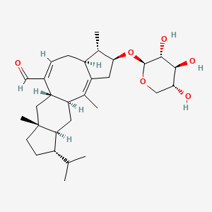 molecular formula C30H46O6 B1665215 环戊(4,5)环辛(1,2-f)茚-6-甲醛，1,2,3,3a,4,6a,7,7a,8,9,10,10a,11,11a-十四氢-10-(1-甲基乙基)-3,7a,12-三甲基-2-(β-D-木吡喃糖基氧基)-，(2S-(2-α,3-β,3a-β,6a-α,7a-α,10-β,10a-β,11a-β))- CAS No. 122535-46-0