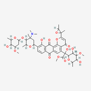 molecular formula C47H59NO18 B1665275 2-(3,5-二羟基-4-甲氧基-6-甲基氧杂环-2-基)-2-[10-[4-(二甲氨基)-5-(5-羟基-4-甲氧基-6-甲基氧杂环-2-基)氧基-4,6-二甲基氧杂环-2-基]-2-(2,3-二甲基环氧乙烷-2-基)-11-羟基-4,7,12-三氧代萘并[2,3-h]色烯-5-基]-2-羟基乙酸甲酯 CAS No. 128461-00-7