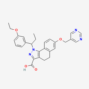 molecular formula C28H28N4O4 B1665321 1H-苯并(g)吲唑-3-羧酸，1-(1-(3-乙氧苯基)丙基)-4,5 CAS No. 219705-77-8