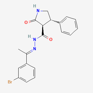 molecular formula C19H18BrN3O2 B1665383 3-吡咯烷羧酸，2-氧代-4-苯基-，2-(1-(3-溴苯基)亚乙基)肼，(3R,4S)-rel- CAS No. 1051487-82-1