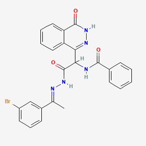 B1665388 N-[2-[(2E)-2-[1-(3-bromophenyl)ethylidene]hydrazinyl]-2-oxo-1-(4-oxo-3H-phthalazin-1-yl)ethyl]benzamide CAS No. 916170-19-9