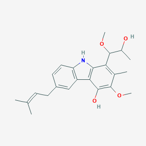 molecular formula C23H29NO4 B166544 1-(2-Hydroxy-1-methoxypropyl)-3-methoxy-2-methyl-6-(3-methylbut-2-en-1-yl)-9h-carbazol-4-ol CAS No. 137714-93-3