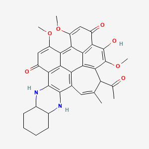 B1665450 17-acetyl-2-hydroxy-1,5,6-trimethoxy-16-methyl-9a,10,11,12,13,13a,14,17-octahydro-3H-cyclohepta[12,1]peryleno[2,3-b]quinoxaline-3,8(9H)-dione CAS No. 925438-34-2