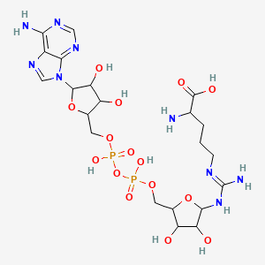 B1665548 2-Amino-5-[[amino-[[5-[[[[5-(6-aminopurin-9-yl)-3,4-dihydroxyoxolan-2-yl]methoxy-hydroxyphosphoryl]oxy-hydroxyphosphoryl]oxymethyl]-3,4-dihydroxyoxolan-2-yl]amino]methylidene]amino]pentanoic acid CAS No. 103960-56-1