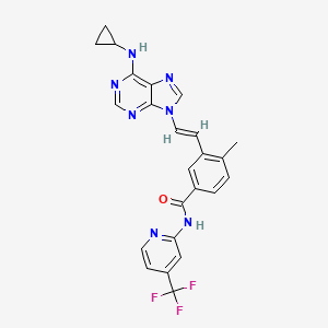 molecular formula C24H20F3N7O B1665586 苯甲酰胺，3-((1E)-2-(6-(环丙基氨基)-9H-嘌呤-9-基)乙烯基)-4-甲基-N-(4-(三氟甲基)-2-吡啶基)- CAS No. 926922-22-7