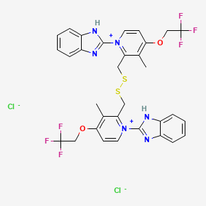 molecular formula C32H28Cl2F6N6O2S2 B1665626 吡啶鎓，2,2'-(二硫代双(亚甲基))双(1-(1H-苯并咪唑-2-基)-3-甲基-4-(2,2,2-三氟乙氧基)-，二氯化物 CAS No. 114559-57-8