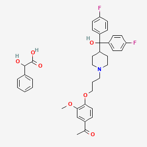 molecular formula C38H41F2NO7 B1665662 Benzeneacetic acid, alpha-hydroxy-, compd. with 1-(4-(3-(4-(bis(4-fluorophenyl)hydroxymethyl)-1-piperidinyl)propoxy)-3-methoxyphenyl)ethanone (1:1) CAS No. 128766-12-1