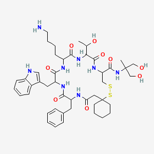 B1665796 16-(4-aminobutyl)-22-benzyl-N-(1,3-dihydroxy-2-methylpropan-2-yl)-13-(1-hydroxyethyl)-19-(1H-indol-3-ylmethyl)-12,15,18,21,24-pentaoxo-7,8-dithia-11,14,17,20,23-pentazaspiro[5.19]pentacosane-10-carboxamide CAS No. 150747-52-7