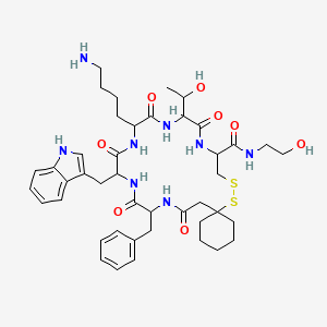 B1665797 16-(4-Aminobutyl)-22-benzyl-13-(1-hydroxyethyl)-N-(2-hydroxyethyl)-19-(1H-indol-3-ylmethyl)-12,15,18,21,24-pentaoxo-7,8-dithia-11,14,17,20,23-pentazaspiro[5.19]pentacosane-10-carboxamide CAS No. 150747-53-8