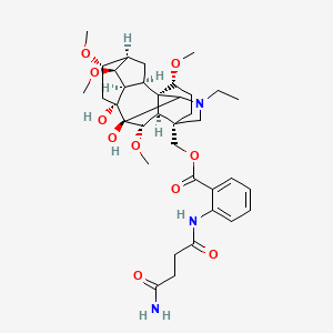 molecular formula C36H51N3O10 B1665832 [(1S,2R,3R,4S,5R,6S,8R,9S,13S,16R,17R,18S)-11-Ethyl-8,9-dihydroxy-4,6,16,18-tetramethoxy-11-azahexacyclo[7.7.2.12,5.01,10.03,8.013,17]nonadecan-13-yl]methyl 2-[(4-amino-4-oxobutanoyl)amino]benzoate CAS No. 509-16-0