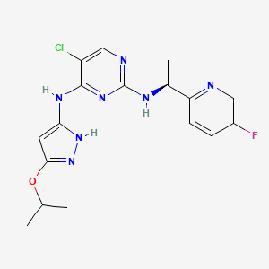 molecular formula C17H19ClFN7O B1665896 2,4-Pyrimidinediamine, 5-chloro-N2-((1S)-1-(5-fluoro-2-pyridinyl)ethyl)-N4-(5-(1-methylethoxy)-1H-pyrazol-3-yl)- CAS No. 915720-21-7
