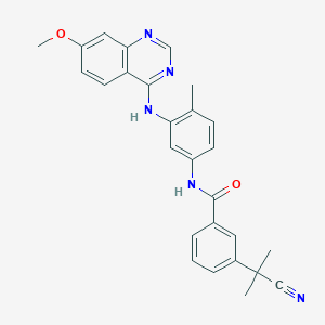 molecular formula C27H25N5O2 B1665897 3-(2-Cyanopropan-2-yl)-N-(3-((7-methoxyquinazolin-4-yl)amino)-4-methylphenyl)benzamide CAS No. 942507-42-8