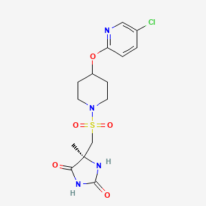 molecular formula C15H19ClN4O5S B1665932 (S)-5-(((4-((5-Chloropyridin-2-yl)oxy)piperidin-1-yl)sulfonyl)methyl)-5-methylimidazolidine-2,4-dione CAS No. 459814-89-2
