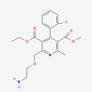 molecular formula C20H23ClN2O5 B1666011 3-乙基 5-甲基 2-((2-氨基乙氧基)甲基)-4-(2-氯苯基)-6-甲基吡啶-3,5-二甲酸酯 CAS No. 113994-41-5