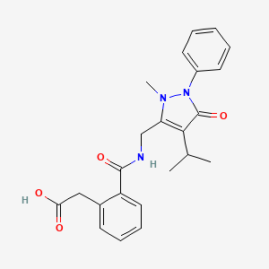 molecular formula C23H25N3O4 B1666101 乙酸，2-(邻-(((4-异丙基-2-甲基-5-氧代-1-苯基-3-吡唑啉-3-基)甲基)氨基甲酰基)苯基)- CAS No. 74512-62-2