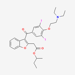 molecular formula C27H31I2NO5 B1666113 2-苯并呋喃乙酸，3-(4-(2-(二乙氨基)乙氧基)-3,5-二碘苯甲酰基)-，1-甲基丙酯 CAS No. 270587-33-2