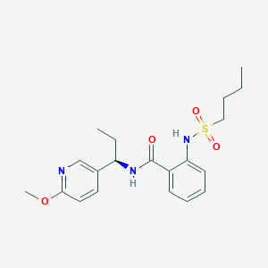 molecular formula C20H27N3O4S B1666141 苯甲酰胺，2-((丁磺酰基)氨基)-N-((1R)-1-(6-甲氧基-3-吡啶基)丙基)- CAS No. 767334-89-4