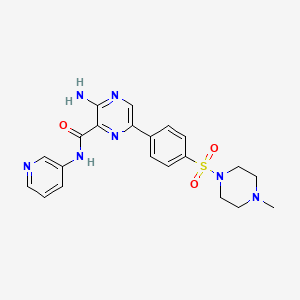 molecular formula C21H23N7O3S B1666211 3-氨基-6-{4-[(4-甲基哌嗪-1-基)磺酰基]苯基}-N-吡啶-3-基吡嗪-2-甲酰胺 CAS No. 486424-20-8