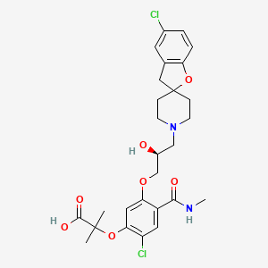 molecular formula C27H32Cl2N2O7 B1666219 2-(2-氯-5-(((2S)-3-(5-氯-2,3-二氢螺(苯并呋喃-2,4'-哌啶)-1'-基)-2-羟基丙基)氧基)-4-((甲基氨基)羰基)苯氧基)-2-甲基丙酸 CAS No. 1003566-93-5