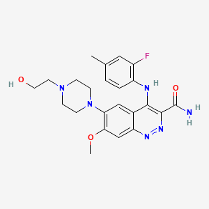 B1666235 4-(2-Fluoro-4-methylanilino)-6-[4-(2-hydroxyethyl)piperazin-1-yl]-7-methoxycinnoline-3-carboxamide CAS No. 1041852-85-0