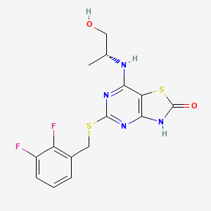molecular formula C15H14F2N4O2S2 B1666239 (R)-5-((2,3-二氟苄基)硫)-7-((1-羟基丙烷-2-基)氨基)噻唑并[4,5-d]嘧啶-2(3H)-酮 CAS No. 333742-48-6