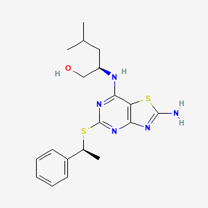 molecular formula C19H25N5OS2 B1666241 1-戊醇，2-[[2-氨基-5-[[(1S)-1-苯乙基]硫代]噻唑并[4,5-d]嘧啶-7-基]氨基]-4-甲基-，(2R)- CAS No. 911715-90-7