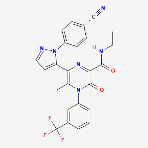 molecular formula C25H19F3N6O2 B1666248 6-(1-(4-氰基苯基)-1H-吡唑-5-基)-N-乙基-3,4-二氢-5-甲基-3-氧代-4-(3-(三氟甲基)苯基)-2-吡嗪羧酰胺 CAS No. 956907-23-6
