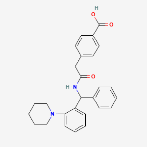 molecular formula C27H28N2O3 B1666250 4-((N-(α-苯基-2-哌啶并苄基)氨基甲酰基)甲基)苯甲酸 CAS No. 83901-40-0