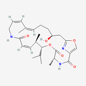 molecular formula C26H37N3O6 B1666381 (4R,7R,8R,9Z,14Z,16Z,20S)-20-Hydroxy-4,8,16-trimethyl-7-propan-2-yl-6,23-dioxa-3,12,25-triazabicyclo[20.2.1]pentacosa-1(24),9,14,16,22(25)-pentaene-2,5,11-trione CAS No. 71843-98-6