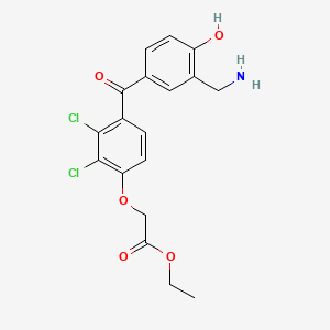 molecular formula C18H17Cl2NO5 B1666391 乙酸，(4-(3-(氨基甲基)-4-羟基苯甲酰基)-2,3-二氯苯氧基)-，乙酯 CAS No. 78235-72-0