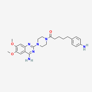 molecular formula C25H32N6O3 B1666396 Piperazine, 1-(4-amino-6,7-dimethoxy-2-quinazolinyl)-4-(5-(4-aminophenyl)-1-oxopentyl)- CAS No. 89687-06-9