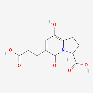 molecular formula C12H13NO6 B1666400 6-吲哚并丙酸，3-羧基-1,2,3,5-四氢-8-羟基-5-氧代-，(-)- CAS No. 87896-52-4