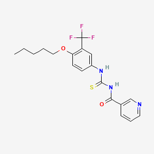 molecular formula C19H20F3N3O2S B1666535 3-吡啶甲酰胺，N-(((4-(戊氧基)-3-(三氟甲基)苯基)氨基)硫代甲基)- CAS No. 870142-71-5